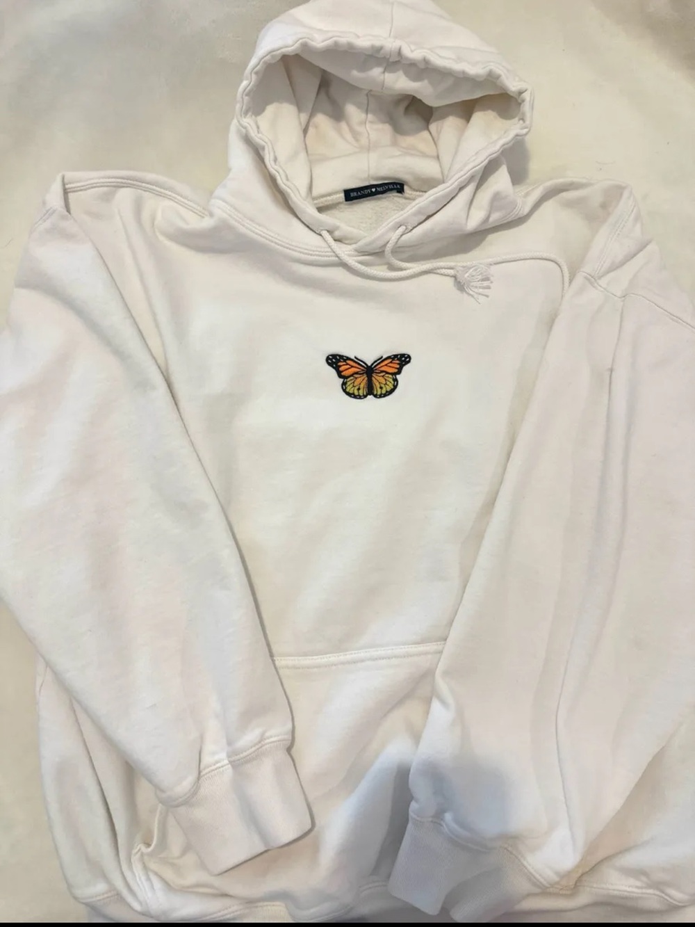 Brandy Melville White Hoodie with Butterfly Embroidery